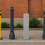 Assorted bollard styles with various customization options for urban and commercial settings