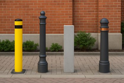 Assorted bollard styles with various customization options for urban and commercial settings