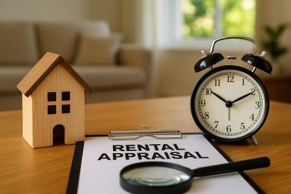 Property manager evaluating rental home for appraisal and investment value assessment