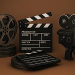 Film cameras and lighting equipment set up on a professional production set in Thailand.