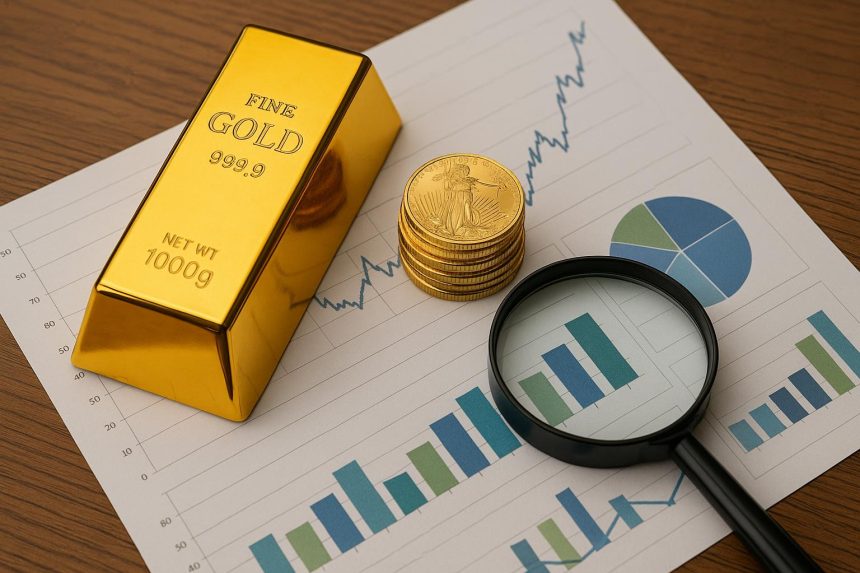 Gold IRA reviews comparison with gold bars, retirement planning documents, and financial charts