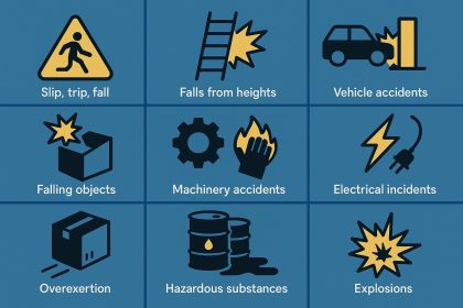 Industrial workers operating machinery in a factory highlighting common workplace accident hazards
