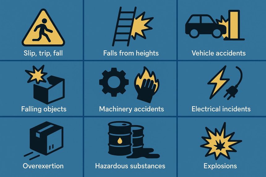 Industrial workers operating machinery in a factory highlighting common workplace accident hazards