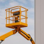 Certified safety baskets elevating workers for height access during construction maintenance tasks