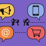 Disconnected digital marketing channels concept with separated icons and broken communication lines