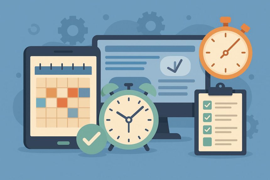 Dashboard showcasing scheduling and time tracking software tools for business efficiency