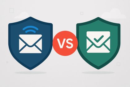 PowerDMARC vs Palisade logo comparison for selecting the best email authentication platform