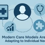 Personalized healthcare concept with medical icons and digital tools representing adaptable care models