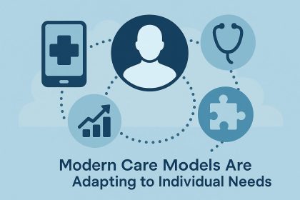 Personalized healthcare concept with medical icons and digital tools representing adaptable care models