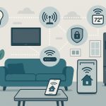 Voice assistant controlling smart lights and thermostat in a modern connected home environment