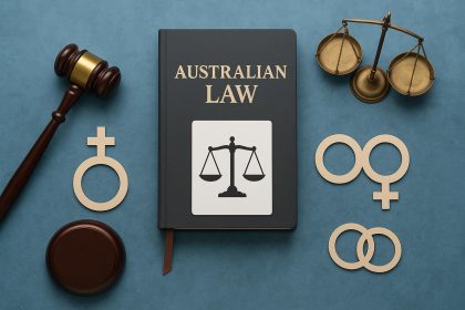 Wedding rings and legal document representing marriage and de facto partnership laws in Australia