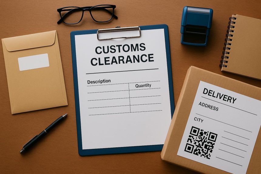 Customs paperwork and stamps representing clear documentation for efficient customs clearance