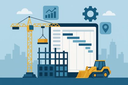 Digital project management software optimizing construction site workflow and efficiency
