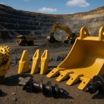 Assorted mining products and drilling tools used in modern excavation equipment and operations