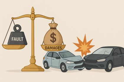 Scales of justice balancing factors affecting personal injury compensation under comparative fault