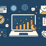 Digital marketing agency team analyzing data and strategy charts on laptops and monitors