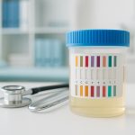 Assorted multi-panel drug test cups used by employers and clinics for workplace screening