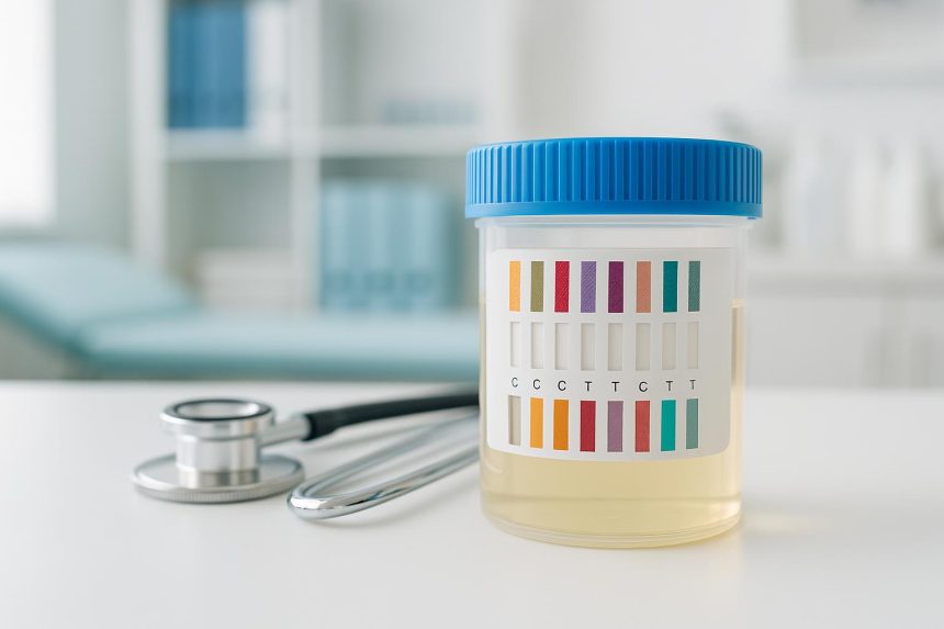 Assorted multi-panel drug test cups used by employers and clinics for workplace screening