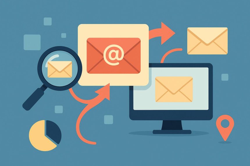 Laptop displaying email analytics dashboard, illustrating email discovery tools for outreach campaigns