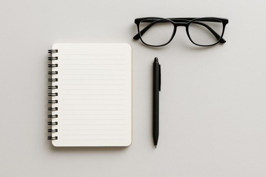 Therapist writing concise, organized notes on minimalistic desk to illustrate clinical minimalism
