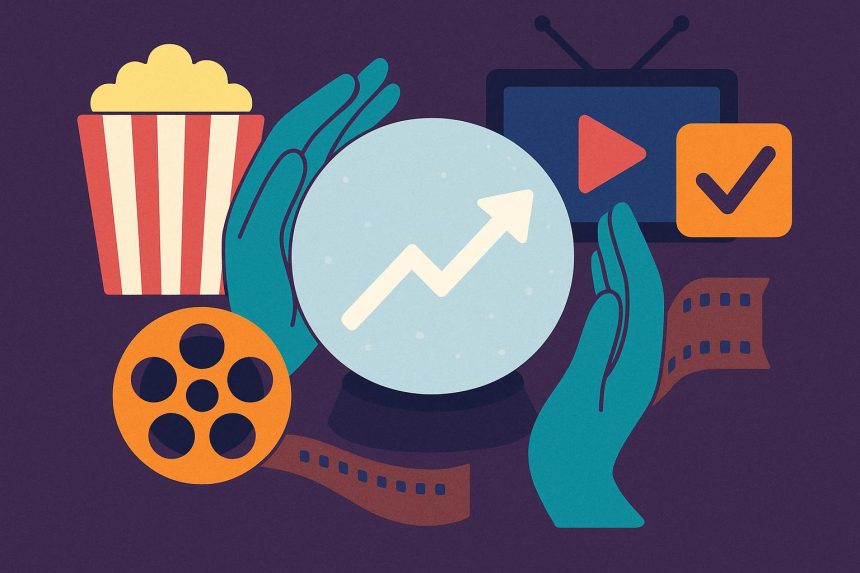 Colorful graphics illustrating prediction trends and analytics in modern entertainment media