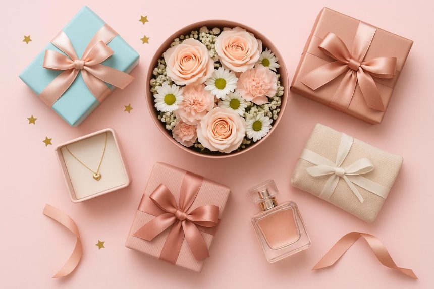 Beautifully wrapped birthday gifts with ribbons and flowers, perfect for her special celebration
