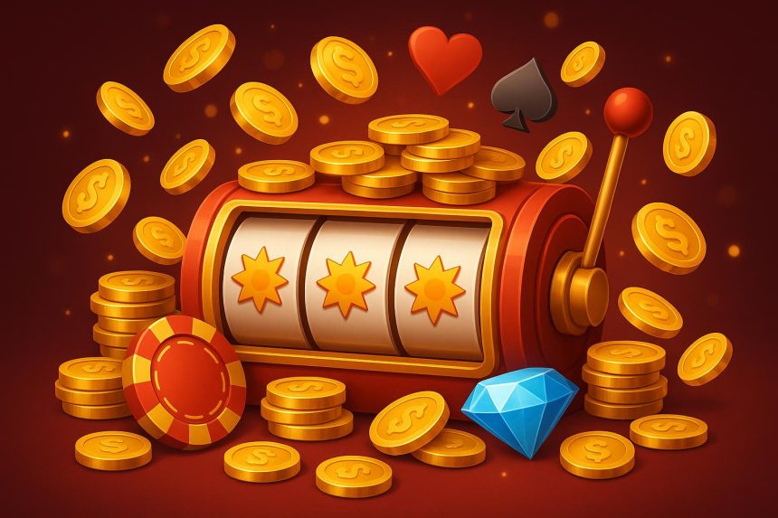 Colorful online slot machine reels with SQUEEN668 branding and free credit bonus graphics