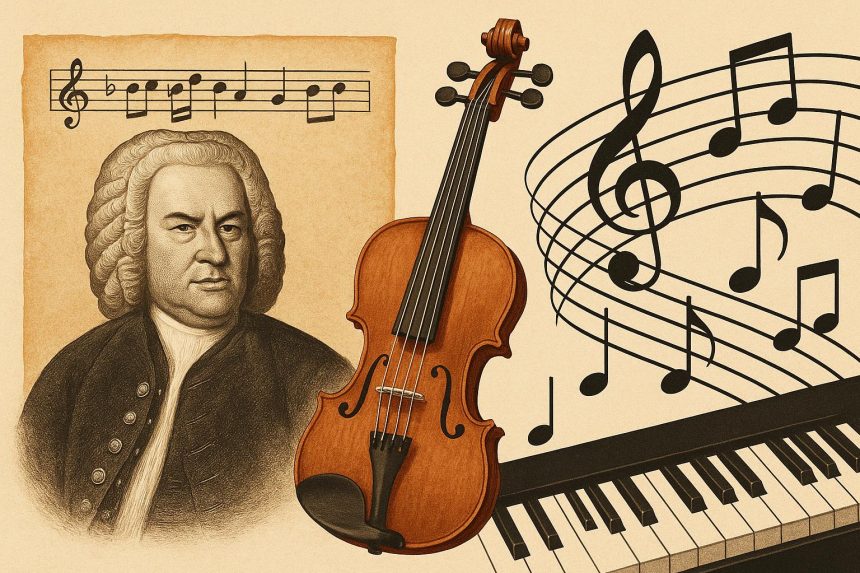 Musical notes and Bach sheet music illustrating Bach’s impact on contemporary music styles