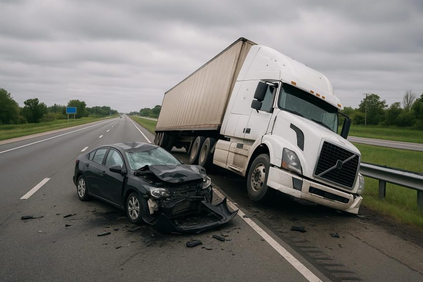 Indiana semi-truck accident on highway illustrating unique legal challenges for accident claims