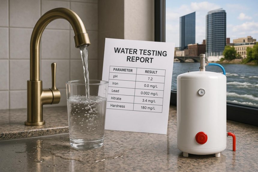 Grand Rapids water flowing into a water heater, illustrating impact of water quality on appliance