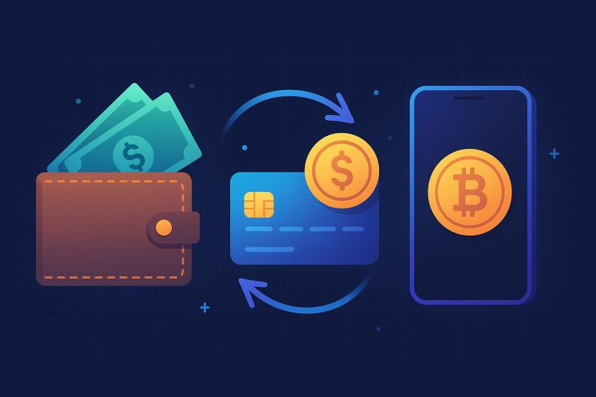 Digital payment icons and cryptocurrencies representing modern financial exchange methods