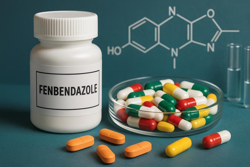 Fenbendazole tablets and cancer research materials representing drug repurposing in oncology studies
