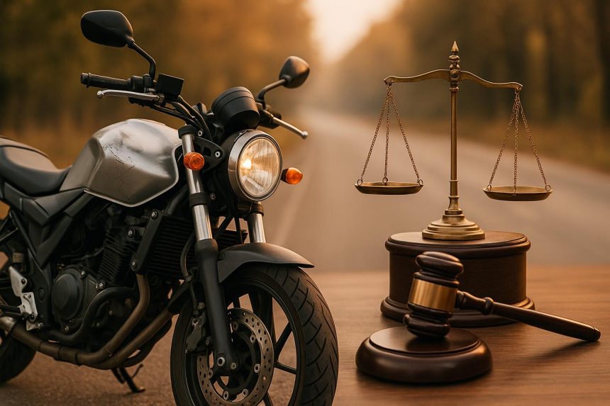 Motorcycle accident lawyer consulting with injured rider about legal protection and compensation