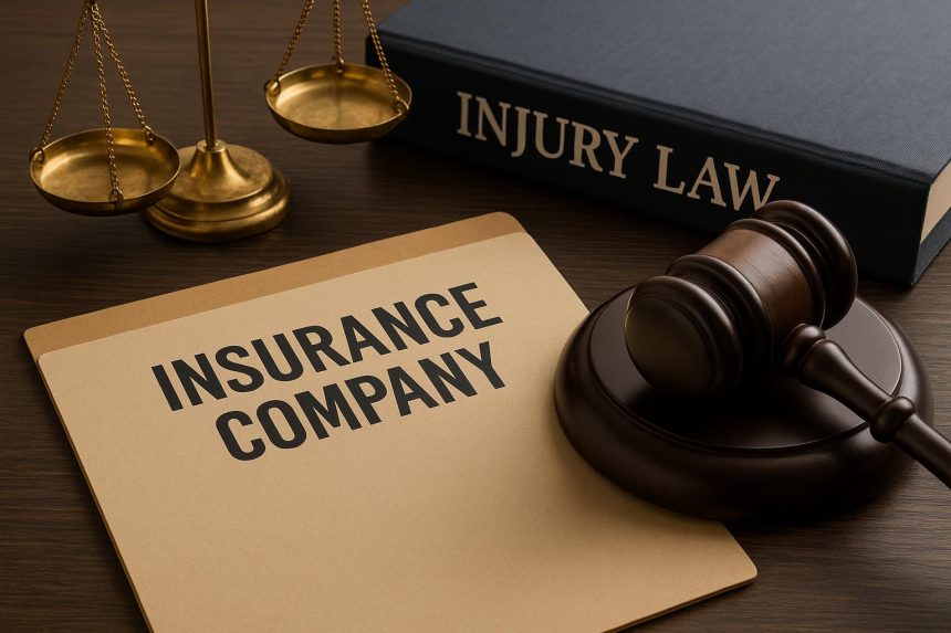 Personal injury lawyer reviewing case files and legal documents for a serious insurance claim