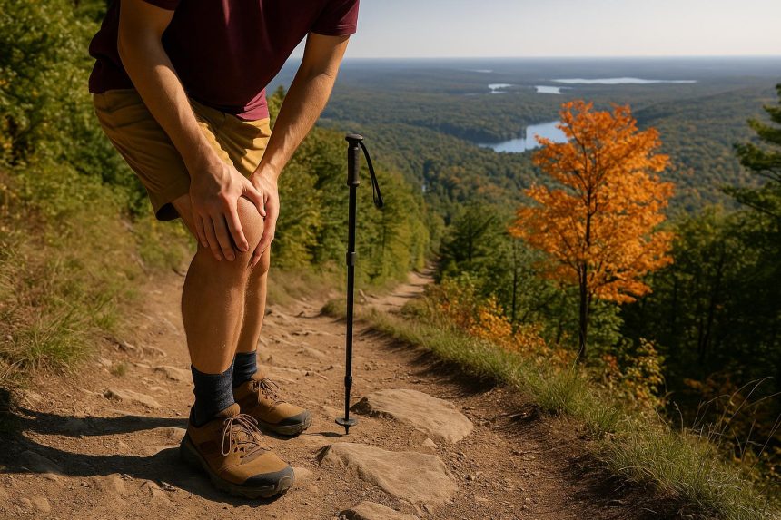 Scenic Gatineau Park trail with steep descent, ideal for tips on preventing knee pain while hiking