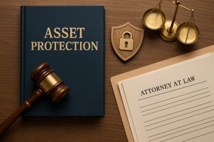 Legal professional reviewing business documents for asset protection strategy.