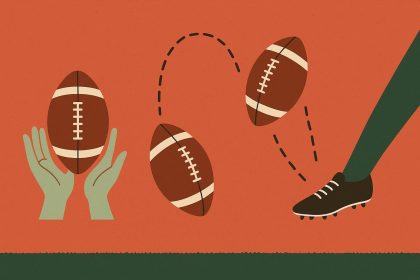 Football punter demonstrating snap reception, drop technique, and punting on a field