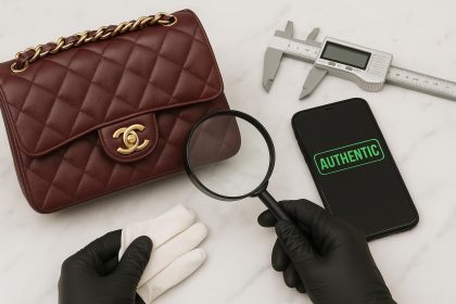 Luxury handbags displayed in a Miami boutique, showcasing authentication process for designer brands.