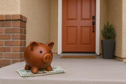 Modern front door being installed on a house in Albuquerque for affordable home renovation