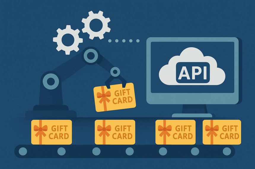 Bulk gift card codes being sent digitally through API integration for automated distribution