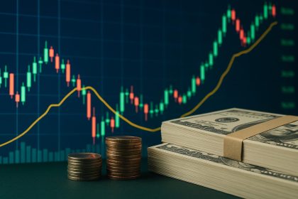 Stock market trading chart illustrating firm capital investment and profit retention strategy