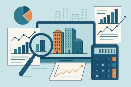 Commercial real estate team analyzing property data on digital underwriting software platform