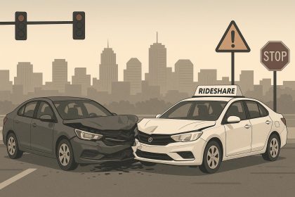 Rideshare vehicle involved in a traffic accident on a busy San Diego street