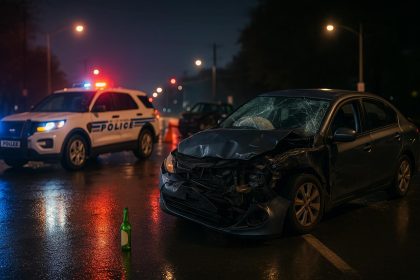 Crashed car on Charlotte street highlighting the consequences of drunk driving accidents