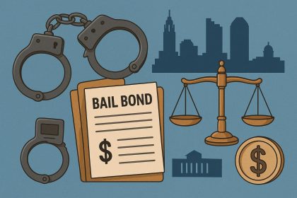 Columbus Ohio courthouse exterior with gavel symbolizing bail bonds and legal process guide