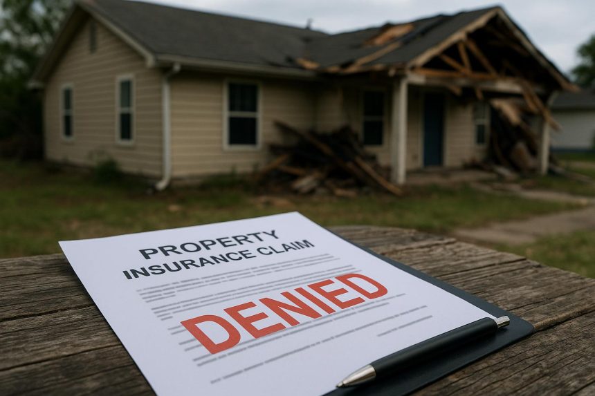 Homeowner reviewing denied property insurance claim documents in Corpus Christi, Texas