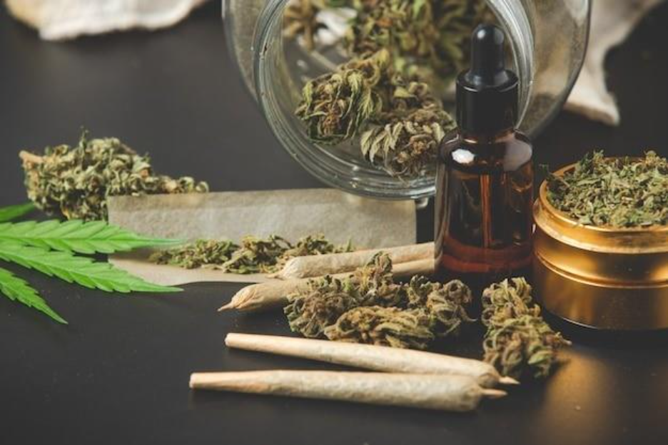 marijuana buds with marijuana joints and cannabis oil
