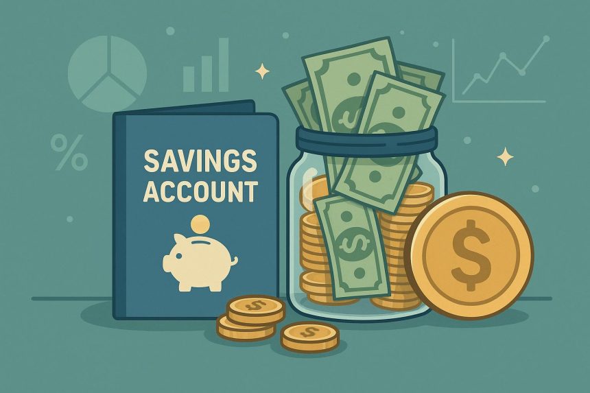 Stack of coins and a savings passbook representing financial growth and basic banking concepts