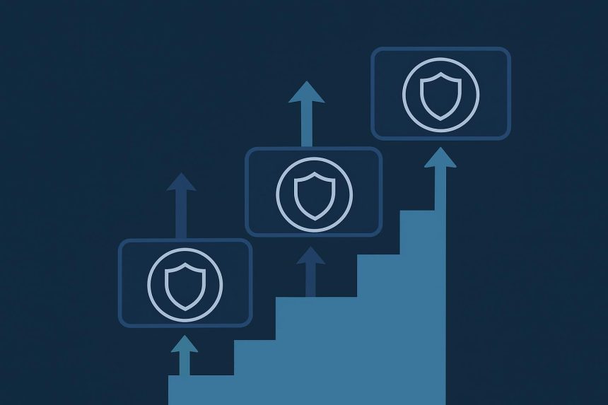 Stack of cybersecurity certification badges, including CySA+ and CASP+, illustrating career progression