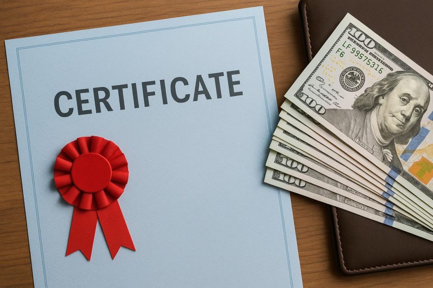 Professional certificate, career advancement, and increased earning potential concept illustration